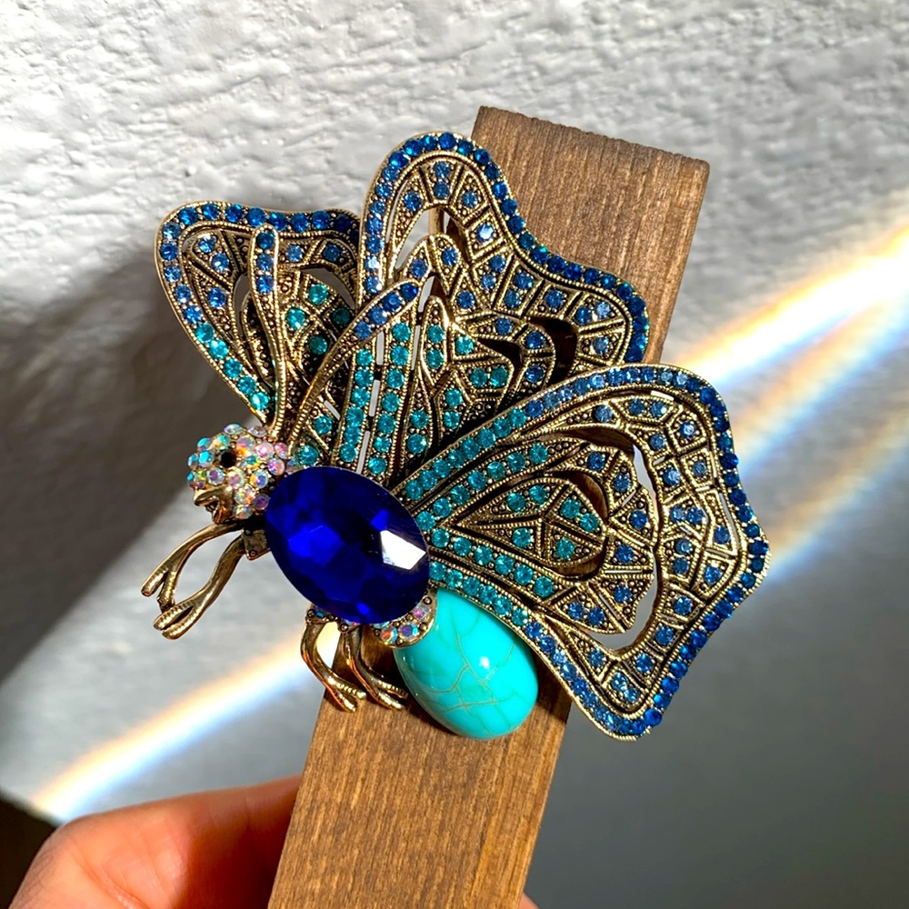 Elegant Blue and Gold Butterfly Brooch